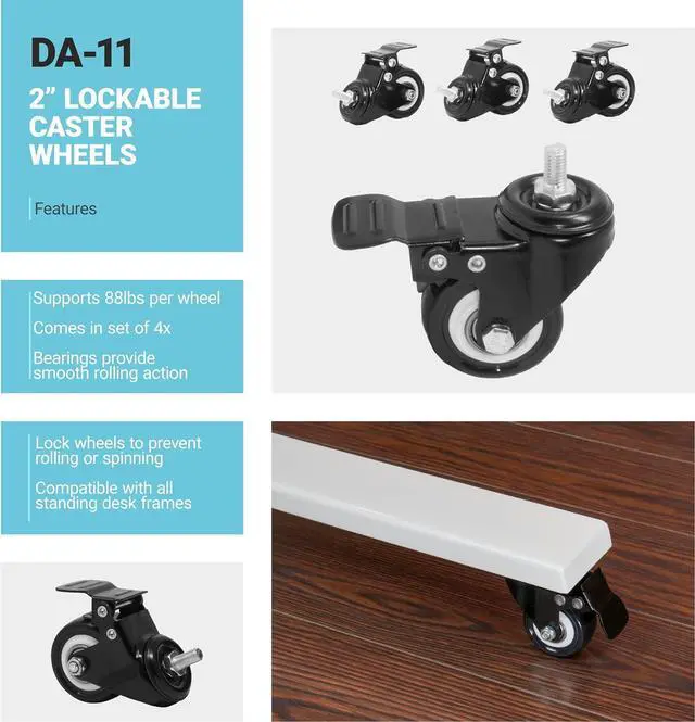 Alt view image 3 of 5 - Progressive Desk Standing Desk Wheels, Set of 4 Lockable casters for Height Adjustable Electric Desk