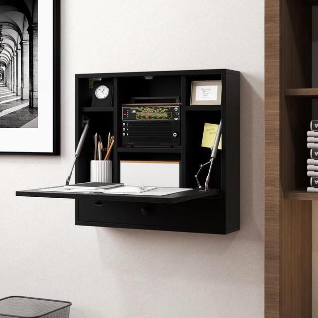 IFANNY Folding Wall Desk, Wood Wall Mounted Desk with IFANNY Folding Wall Desk, Wood Wall Mounted Desk with