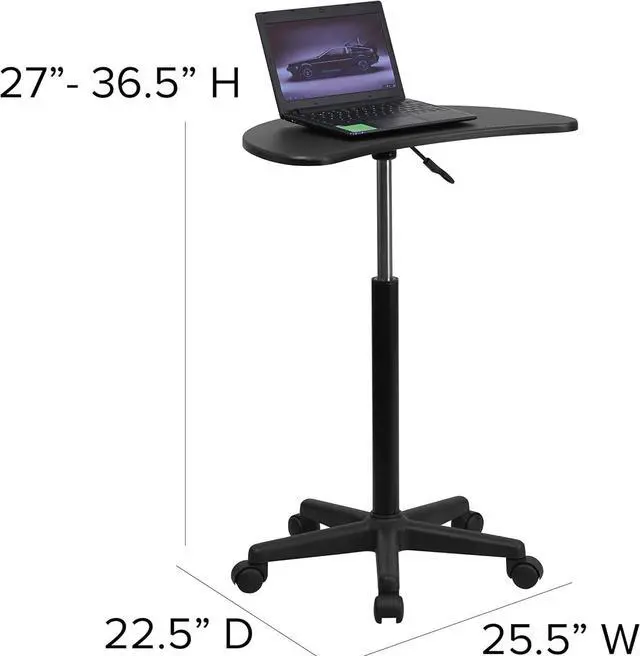 Alt view image 3 of 4 - Flash Furniture Eve Sit to Stand Mobile Laptop Desk/Speaker's Lectern with Wheels, Modern Height-Adjustable Portable Standing Computer Desk, Black