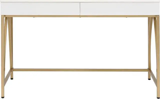 Alt view image 3 of 7 - Acme Lightmane Wooden Top Writing Desk in White High Gloss and Gold