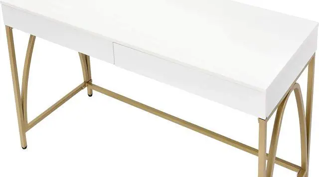Alt view image 4 of 7 - Acme Lightmane Wooden Top Writing Desk in White High Gloss and Gold