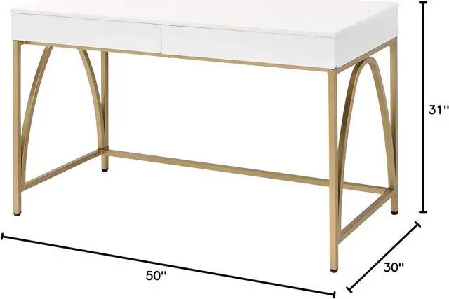 Alt view image 2 of 7 - Acme Lightmane Wooden Top Writing Desk in White High Gloss and Gold
