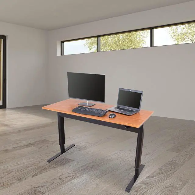 Alt view image 2 of 6 - Stand Up Desk Store Pneumatic Adjustable Height Standing Desk Computer Workstation (Black Frame/Teak Top, 48" Wide)