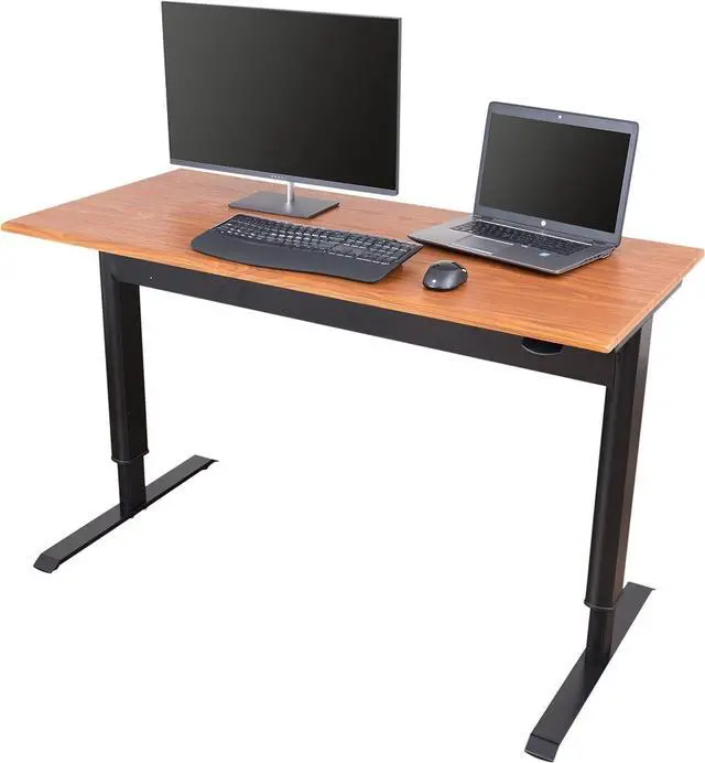 Alt view image 4 of 6 - Stand Up Desk Store Pneumatic Adjustable Height Standing Desk Computer Workstation (Black Frame/Teak Top, 48" Wide)