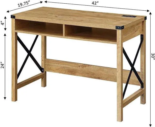 Alt view image 3 of 5 - Convenience Concepts Durango Desk with Charging Station, 42", English Oak/Black