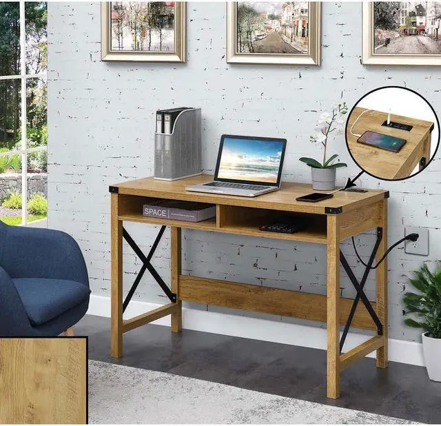 Alt view image 2 of 5 - Convenience Concepts Durango Desk with Charging Station, 42", English Oak/Black