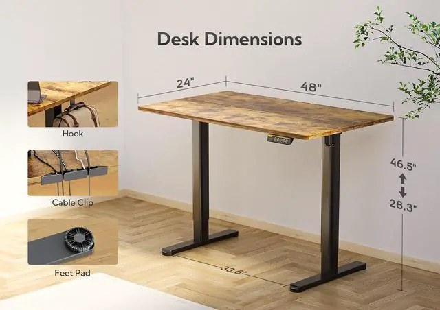 Alt view image 3 of 7 - Claiks Electric Standing Desk, Adjustable Height Stand up Desk, 48x24 Inches Sit Stand Home Office Desk with Splice Board, Black Frame/Rustic Brown Top