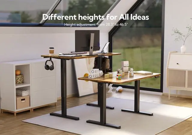 Alt view image 4 of 7 - Claiks Electric Standing Desk, Adjustable Height Stand up Desk, 48x24 Inches Sit Stand Home Office Desk with Splice Board, Black Frame/Rustic Brown Top