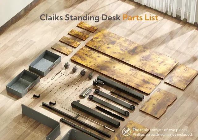 Alt view image 7 of 7 - Claiks Standing Desk with Drawers, Stand Up Electric Standing Desk Adjustable Height, Sit Stand Desk with Storage Shelf and Splice Board, 48 Inch, Rustic Brown