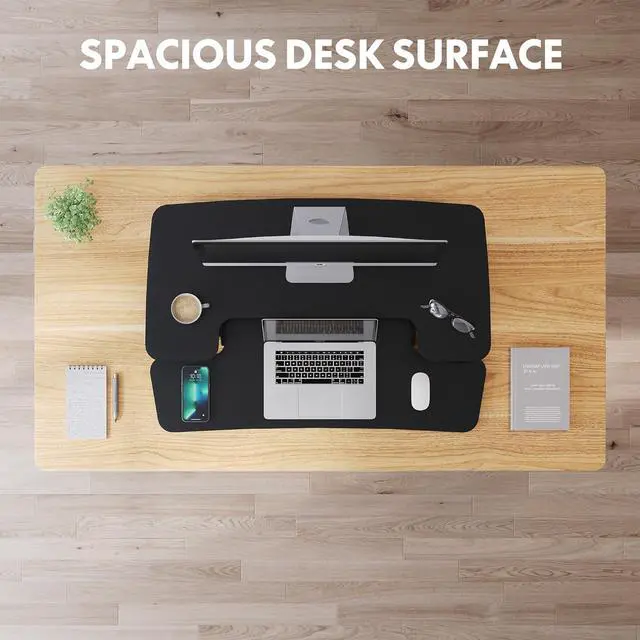 Alt view image 4 of 7 - FLEXISPOT Electric Standing Desk Converter 36" Wide Motorized Stand up Desk Riser for Monitor and Laptop,Black Height Adjustable Desk for Home Office