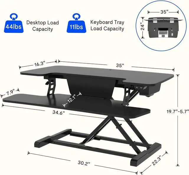 Alt view image 3 of 7 - FLEXISPOT Electric Standing Desk Converter 36" Wide Motorized Stand up Desk Riser for Monitor and Laptop,Black Height Adjustable Desk for Home Office