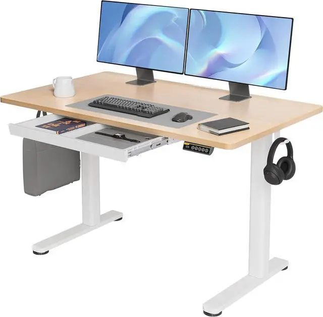 Main image of Claiks Standing Desk with Drawers, Stand Up Electric Standing Desk Adjustable Height, Sit Stand Desk Computer Workstation, 48 Inch, Natural