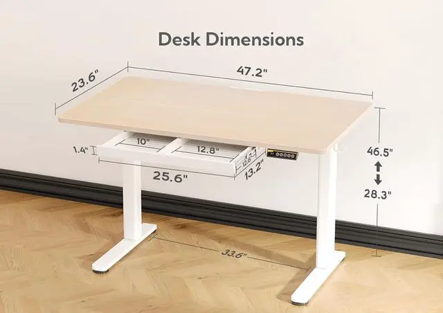 Alt view image 3 of 7 - Claiks Standing Desk with Drawers, Stand Up Electric Standing Desk Adjustable Height, Sit Stand Desk Computer Workstation, 48 Inch, Natural