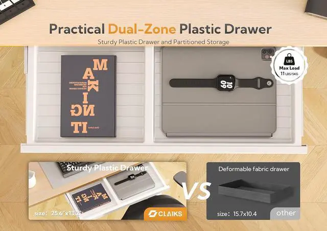 Alt view image 4 of 7 - Claiks Standing Desk with Drawers, Stand Up Electric Standing Desk Adjustable Height, Sit Stand Desk Computer Workstation, 48 Inch, Natural