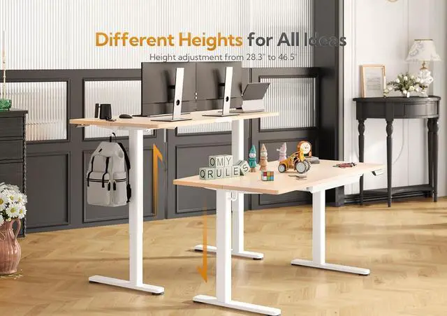 Alt view image 5 of 7 - Claiks Standing Desk with Drawers, Stand Up Electric Standing Desk Adjustable Height, Sit Stand Desk Computer Workstation, 48 Inch, Natural