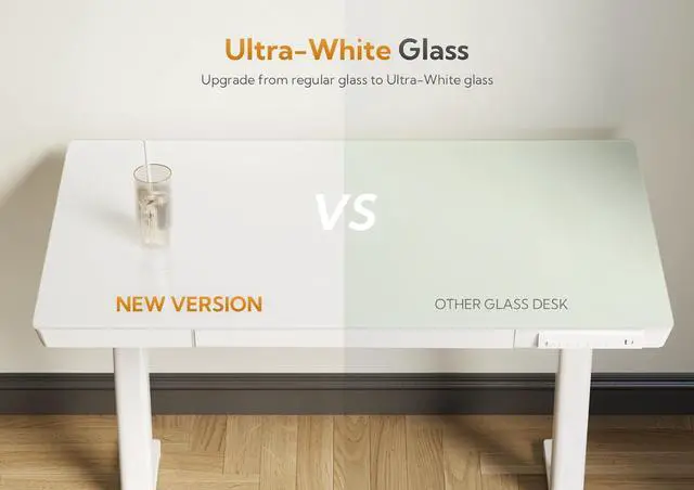 Alt view image 4 of 7 - Claiks Glass Standing Desk with Drawers, 48×24 Inch Adjustable Stand Up Desk, Quick Install Home Office Computer Desk with USB Ports, White