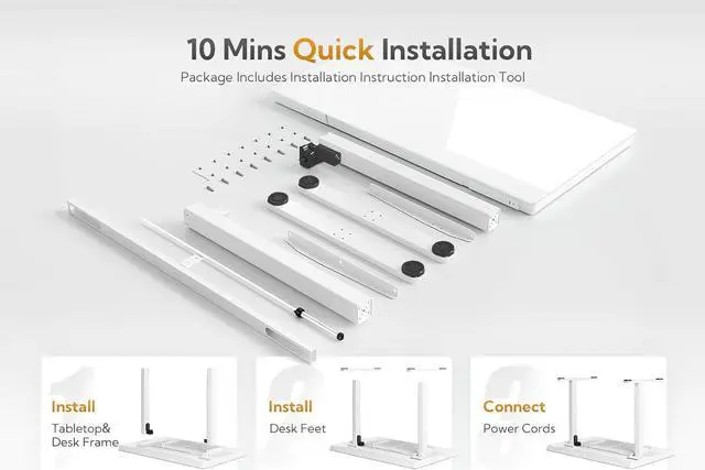 Alt view image 5 of 7 - Claiks Glass Standing Desk with Drawers, 48×24 Inch Adjustable Stand Up Desk, Quick Install Home Office Computer Desk with USB Ports, White