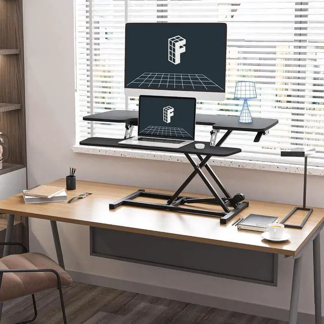 Alt view image 2 of 6 - FLEXISPOT Sit to Stand up Desk Riser 42in Standing Desk Converter Height Adjustable Computer Workstation with Large Keyboard Tray Black