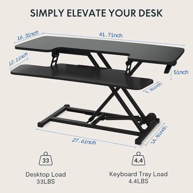 Alt view image 3 of 6 - FLEXISPOT Sit to Stand up Desk Riser 42in Standing Desk Converter Height Adjustable Computer Workstation with Large Keyboard Tray Black