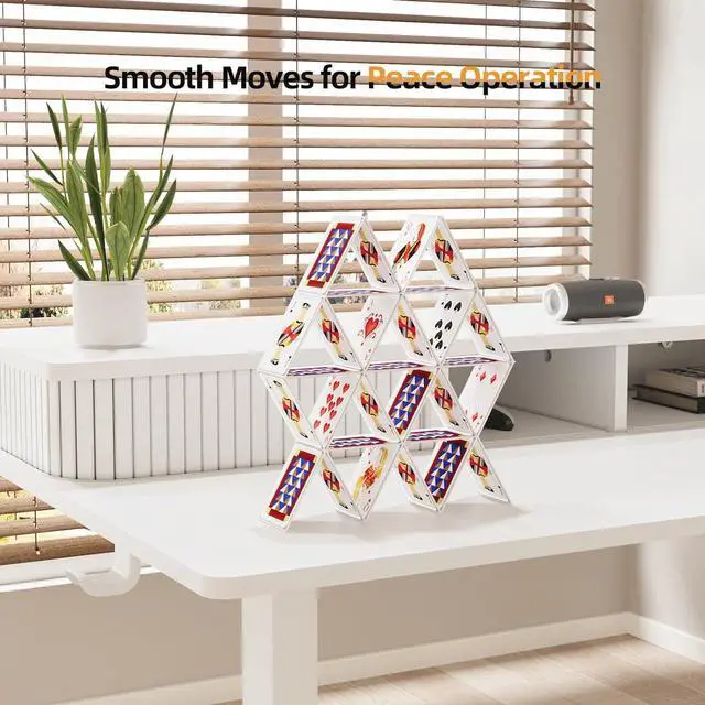 Alt view image 2 of 7 - JOY worker Height Adjustable Electric Standing Desk with Storage Shelves, 48 Inch Table with Built-in Monitor Stand, Sit Stand Desk with 2 Hooks for Home Office, White