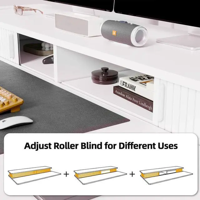 Alt view image 4 of 7 - JOY worker Height Adjustable Electric Standing Desk with Storage Shelves, 48 Inch Table with Built-in Monitor Stand, Sit Stand Desk with 2 Hooks for Home Office, White