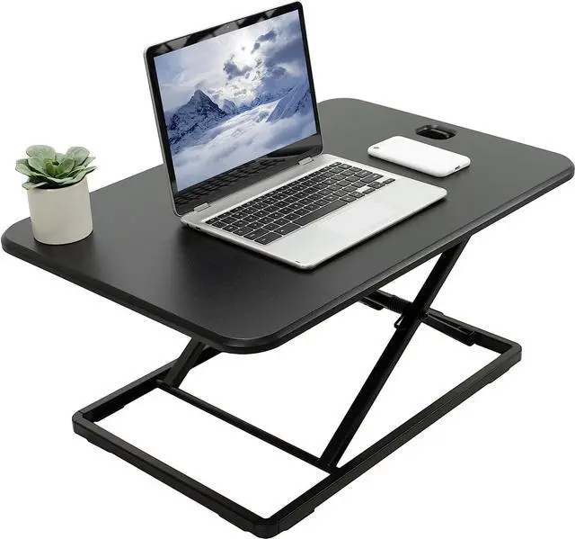 Main image of Ultra-Slim Single Top Height Adjustable Standing Desk Riser, Compact Sit Stand Desktop Converter for Monitor or Laptop, Black, DESK-V001J