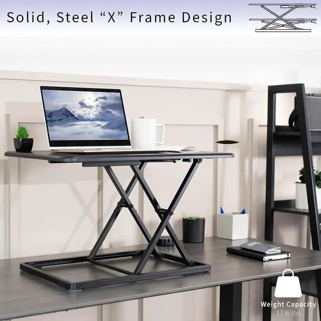 Alt view image 4 of 7 - Ultra-Slim Single Top Height Adjustable Standing Desk Riser, Compact Sit Stand Desktop Converter for Monitor or Laptop, Black, DESK-V001J