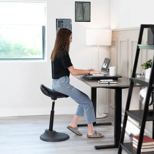 Alt view image 6 of 7 - Ultra-Slim Single Top Height Adjustable Standing Desk Riser, Compact Sit Stand Desktop Converter for Monitor or Laptop, Black, DESK-V001J