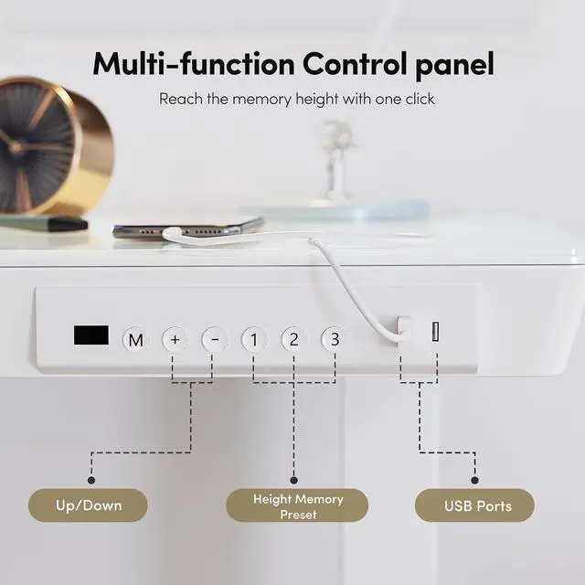Alt view image 5 of 7 - Electric Standing Desk with Drawers, 55 inch Whole-Piece Glass Desktop, Height Adjustable Stand up Sit Stand Home Office Ergonomic Workstation, White Tabletop