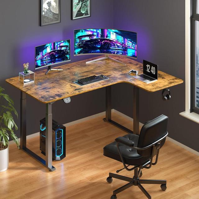 Alt view image 4 of 7 - Standing Desk, 63 x 43 Inch L Shaped Desk, Electric Height Adjustable Dual Motor Sit Stand Desk, Corner Stand Up Desk, Large Computer Workstation for Home Office with 4 Stable Legs