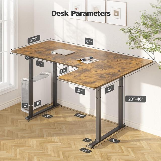 Alt view image 3 of 7 - Standing Desk, 63 x 43 Inch L Shaped Desk, Electric Height Adjustable Dual Motor Sit Stand Desk, Corner Stand Up Desk, Large Computer Workstation for Home Office with 4 Stable Legs