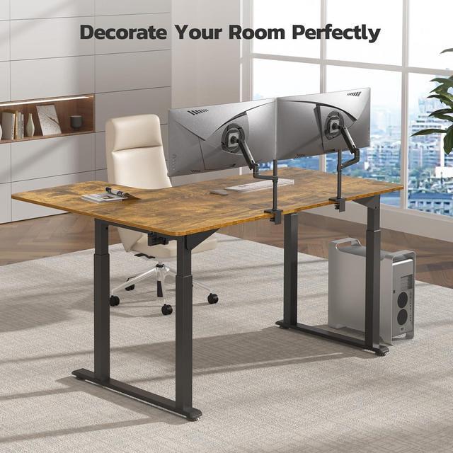 Alt view image 5 of 7 - Standing Desk, 63 x 43 Inch L Shaped Desk, Electric Height Adjustable Dual Motor Sit Stand Desk, Corner Stand Up Desk, Large Computer Workstation for Home Office with 4 Stable Legs