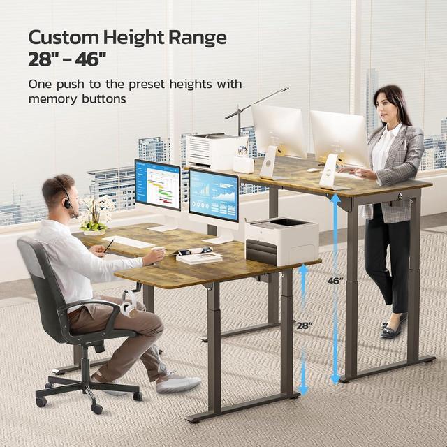 Alt view image 6 of 7 - Standing Desk, 63 x 43 Inch L Shaped Desk, Electric Height Adjustable Dual Motor Sit Stand Desk, Corner Stand Up Desk, Large Computer Workstation for Home Office with 4 Stable Legs