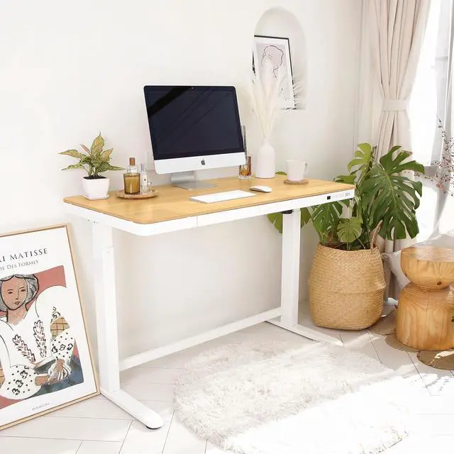 Alt view image 3 of 7 - FLEXISPOT Comhar Electric Standing Desk with Drawers Charging USB Port, Height Adjustable 48" Whole-Piece Quick Install Home Office Computer Laptop Table with Storage (Maple Top + White Frame)