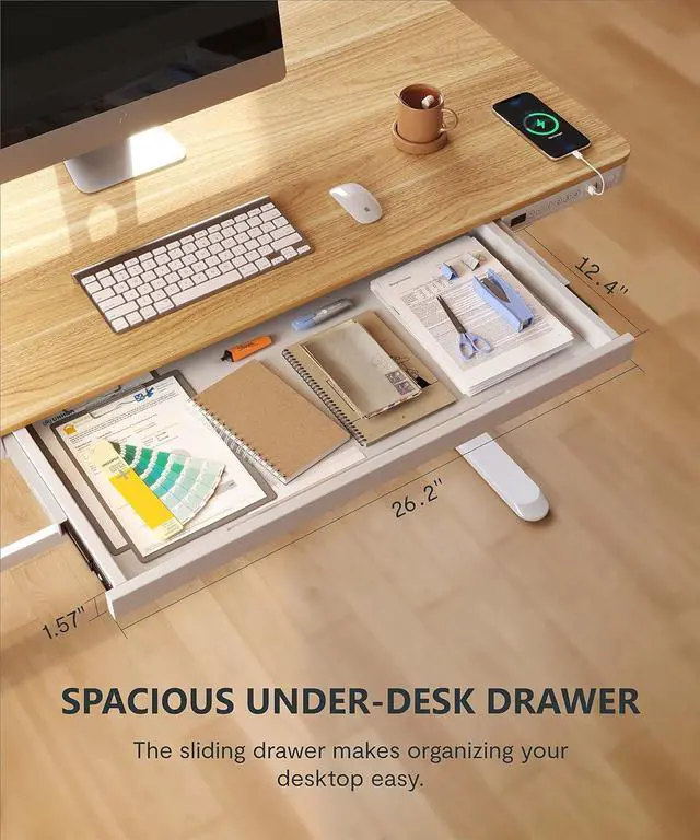 Alt view image 7 of 7 - FLEXISPOT Comhar Electric Standing Desk with Drawers Charging USB Port, Height Adjustable 48" Whole-Piece Quick Install Home Office Computer Laptop Table with Storage (Maple Top + White Frame)