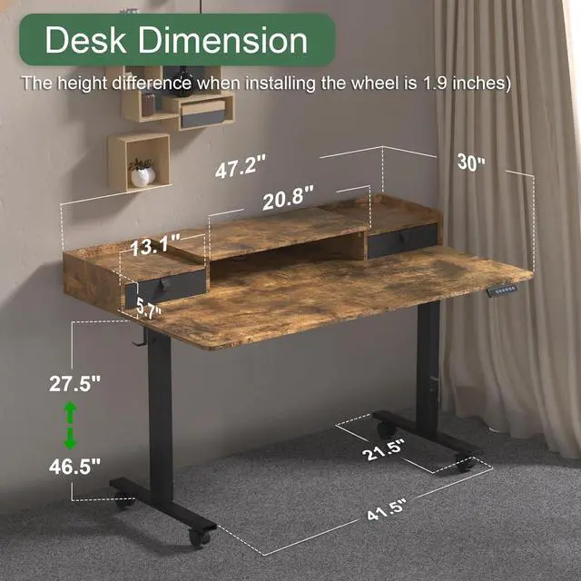 Alt view image 2 of 6 - ExaDesk 55×30 Inch Electric Standing Desk with 2 Drawers, Adjustable Height Widened Stand Up Desk with Storage Shelf, Sit to Stand Ergonomic Workstation for Home Office