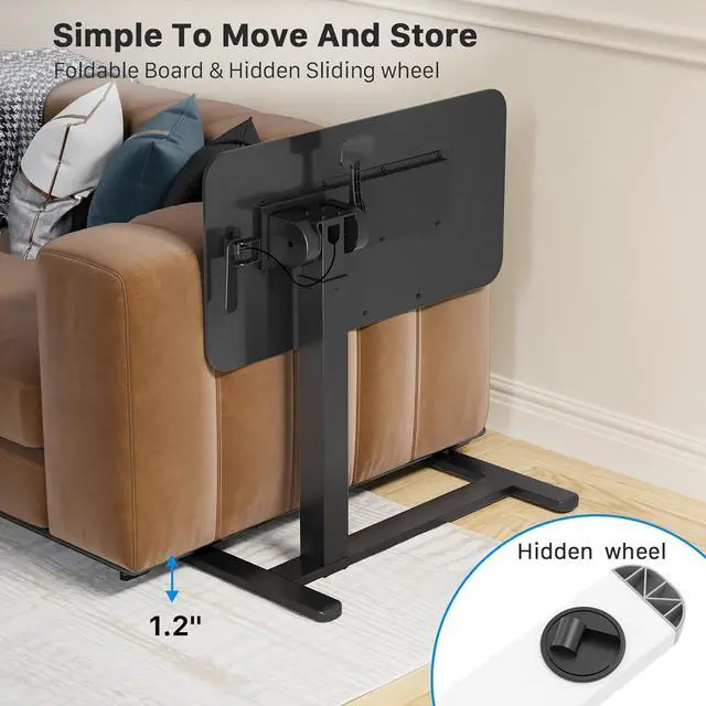 Alt view image 5 of 7 - JOYSEEKER Mobile Standing Desk, Height Adjustable Rolling Laptop Desk, 90° Tiltable Overbed Bedside Table, Portable Computer Desk with Wheels, Foldable Laptop Cart for Home Office, Black