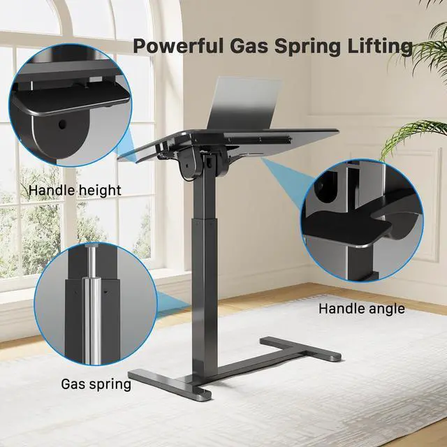 Alt view image 6 of 7 - JOYSEEKER Mobile Standing Desk, Height Adjustable Rolling Laptop Desk, 90° Tiltable Overbed Bedside Table, Portable Computer Desk with Wheels, Foldable Laptop Cart for Home Office, Black