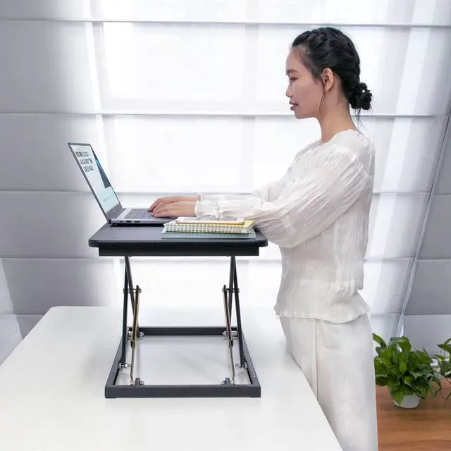 Alt view image 2 of 7 - STANDNEE Standing Desk Converter Height Adjustable Stand Up Desk Riser - Supports 300 lbs, Fully Assembled Monitor/Laptop Riser Workstation, Black.