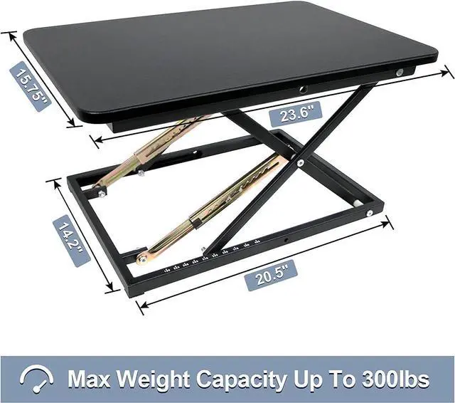 Alt view image 4 of 7 - STANDNEE Standing Desk Converter Height Adjustable Stand Up Desk Riser - Supports 300 lbs, Fully Assembled Monitor/Laptop Riser Workstation, Black.