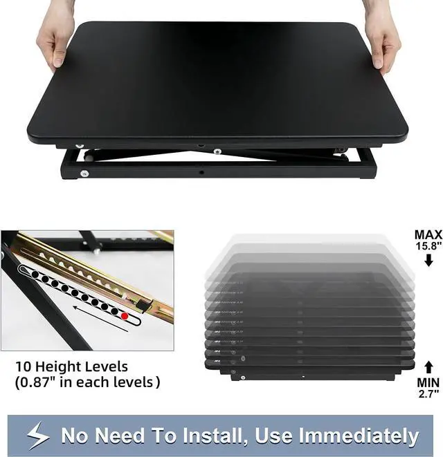 Alt view image 5 of 7 - STANDNEE Standing Desk Converter Height Adjustable Stand Up Desk Riser - Supports 300 lbs, Fully Assembled Monitor/Laptop Riser Workstation, Black.