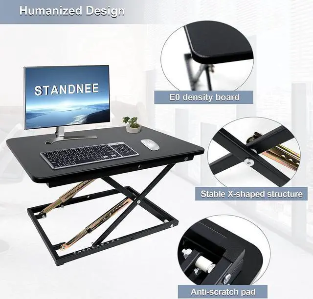 Alt view image 6 of 7 - STANDNEE Standing Desk Converter Height Adjustable Stand Up Desk Riser - Supports 300 lbs, Fully Assembled Monitor/Laptop Riser Workstation, Black.