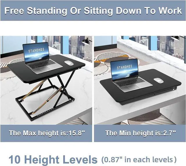 Alt view image 7 of 7 - STANDNEE Standing Desk Converter Height Adjustable Stand Up Desk Riser - Supports 300 lbs, Fully Assembled Monitor/Laptop Riser Workstation, Black.