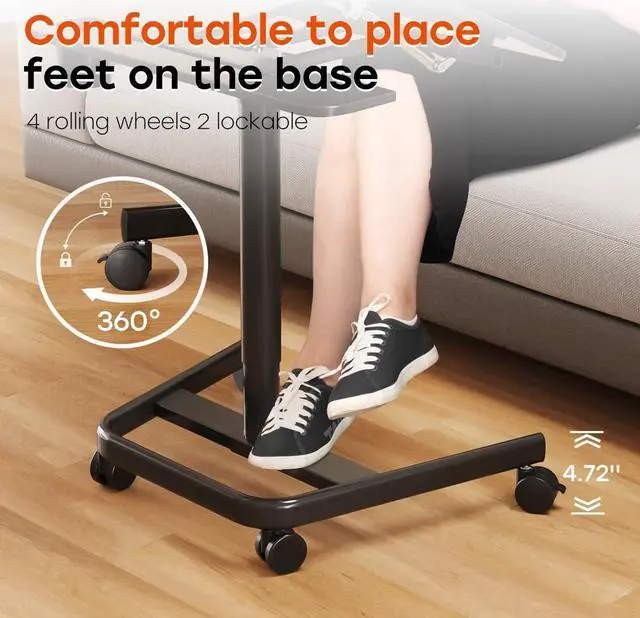 Alt view image 7 of 7 - JOY worker Mobile Standing Desk, Height Adjustable Table, 60° Tiltable Rolling Laptop Desk, Portable Sit Stand Desk with Wheels Cup Holder for Bed Couch Hospital, Holds Up to 22lbs, Black