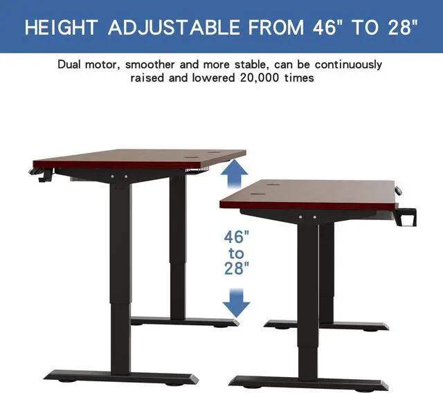 Alt view image 5 of 7 - Jceet Electric Standing Desk with Drawer, 63x30 Inches Adjustable Height Sit Stand Up Desk with 4 Splice Boards, Home Office Desk Computer Workstation with Dark Walnut Top/Black Frame
