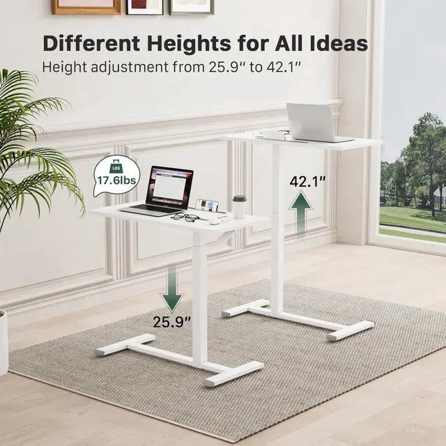 Alt view image 2 of 7 - Gibbon Mounts Mobile Standing Desk, Pneumatic Adjustable Rolling Desk(3.5ft), Portable Laptop Desk with Wheels, Overbed Bedside Table Laptop Table for Couch, Home, Office, White