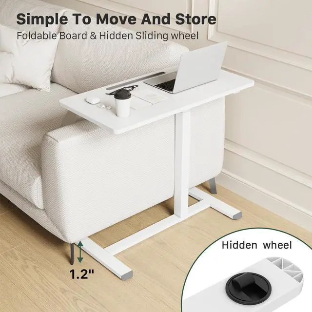 Alt view image 3 of 7 - Gibbon Mounts Mobile Standing Desk, Pneumatic Adjustable Rolling Desk(3.5ft), Portable Laptop Desk with Wheels, Overbed Bedside Table Laptop Table for Couch, Home, Office, White