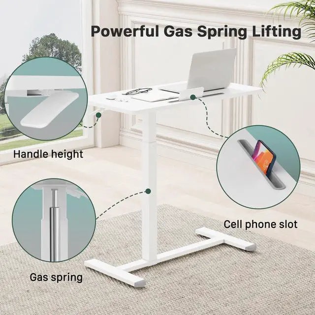 Alt view image 5 of 7 - Gibbon Mounts Mobile Standing Desk, Pneumatic Adjustable Rolling Desk(3.5ft), Portable Laptop Desk with Wheels, Overbed Bedside Table Laptop Table for Couch, Home, Office, White
