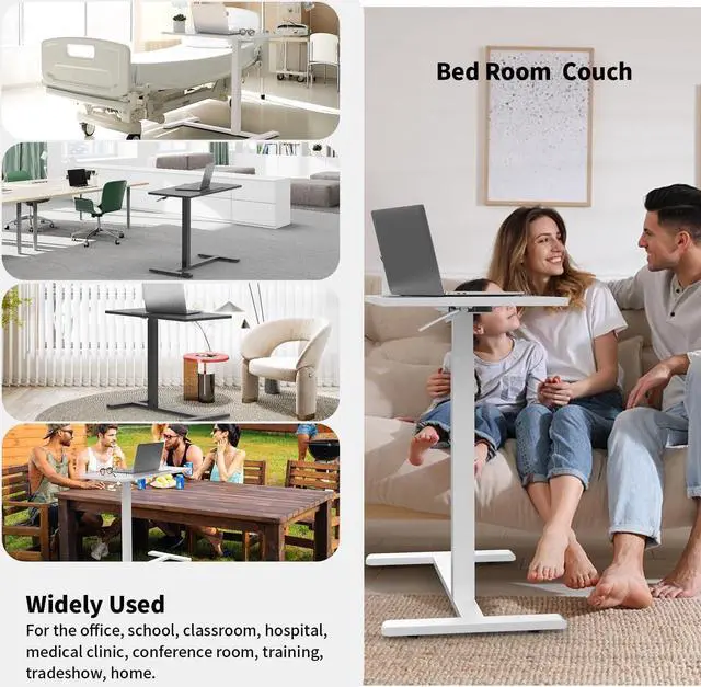Alt view image 7 of 7 - Gibbon Mounts Mobile Standing Desk, Pneumatic Adjustable Rolling Desk(3.5ft), Portable Laptop Desk with Wheels, Overbed Bedside Table Laptop Table for Couch, Home, Office, White