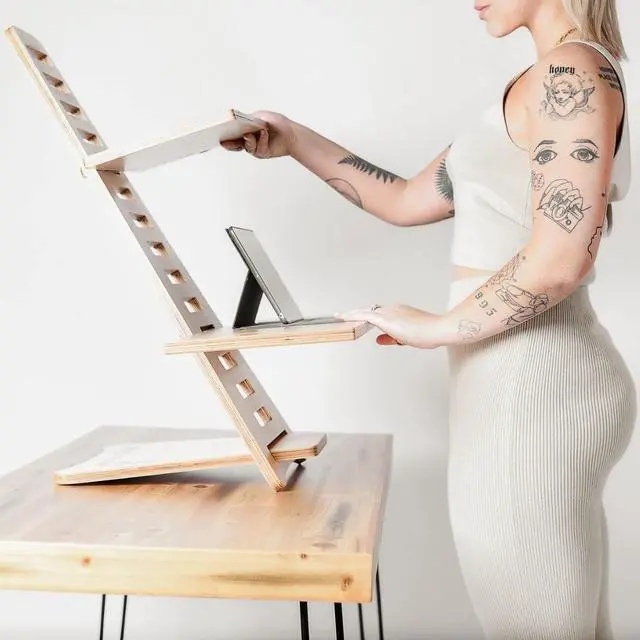 Alt view image 3 of 7 - Sleekform Standing Desk Converter - Adjustable Height Sit Stand Workstation for Office and Home, Table Top Wood Portable